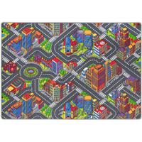 misento Straßenteppich Kinderteppich 95x200 cm Grau Bunt Großstadt - 