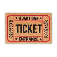 relaxdays Fußmatte Ticket aus Kokos, HxBxT: 1,5 x 60 x 40 cm, außen, rutschfest, Vintage, Kokosfaser, Gummi, mehrfarbig - 