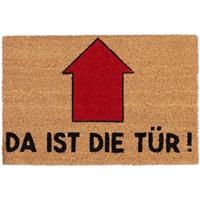 relaxdays Fußmatte mit Spruch, Da ist die Tür, Pfeil, Eingangsbereich, Garten, Schmutzfang Türvorleger 60x40, natur/rot - 
