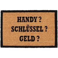 relaxdays Kokosmatte ALLES DABEI?, Fußmatte aus Kokosfasern, rutschfeste Türmatte, Handy, 40x60cm, natur/schwarz - 