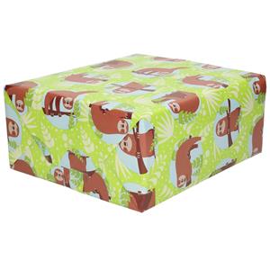 Shoppartners 1x Rollen Inpakpapier/cadeaupapier groen met luiaard print 200 x 70 cm rol -