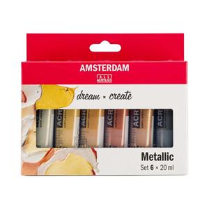 Amsterdam acrylverf tube van 20 ml, etui van 6 stuks, metallic