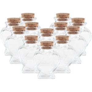 20x Mini glazen hartjes flesjes/potjes 4 x 4 x 6 met kurk dop -