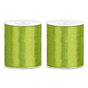 2x Hobby/decoratie groen satijnen sierlinten 10 cm/100 mm x 25 meter -