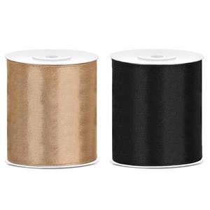 2x rollen hobby decoratie satijnlint zwart-goud 10 cm x 25 meter -
