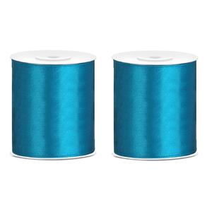 2x Hobby/decoratie turquoise blauw satijnen sierlinten 10 cm/100 mm x 25 meter -