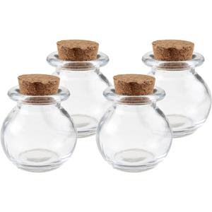 4x Mini glazen ronde flesjes/potjes 5,5 x 6 cm met kurk dop -