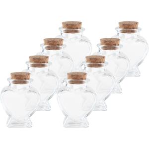 8x Mini glazen hartjes flesjes/potjes 4 x 4 x 6 met kurk dop -