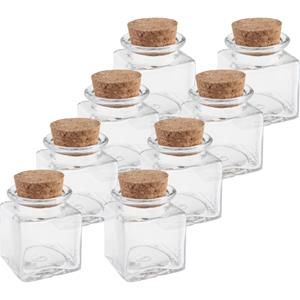 8x Mini glazen vierkante flesjes/potjes 4 x 4 x 6 cm met kurk dop -