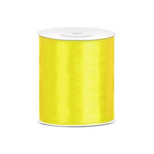 1x Hobby/decoratie geel satijnen sierlint 10 cm/100 mm x 25 meter -