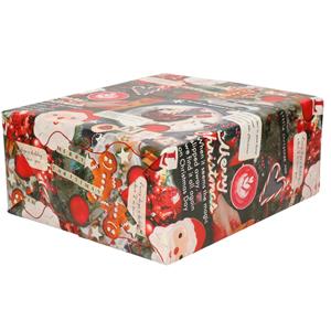 Bellatio 1x Rollen Kerst inpakpapier/cadeaupapier gekleurd met songteksten 2,5 x 0,7 meter -