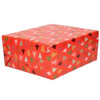 Bellatio 1x Rollen Kerst inpakpapier/cadeaupapier rood/gekleurde bomen 2,5 x 0,7 meter -