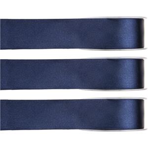 3x Hobby/decoratie navyblauwe satijnen sierlinten 1,5 cm/15 mm x 25 meter -