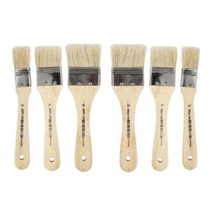 6x Houten verfkwasten plat met nylon haren -