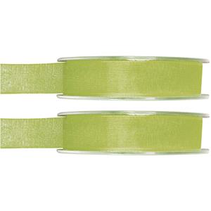 2x Hobby/decoratie groene organza sierlinten 1,5 cm/15 mm x 20 meter -