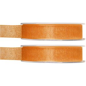 2x Hobby/decoratie oranje organza sierlinten 1,5 cm/15 mm x 20 meter -