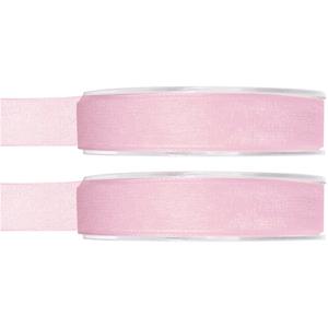 2x Hobby/decoratie roze organza sierlinten 1,5 cm/15 mm x 20 meter -