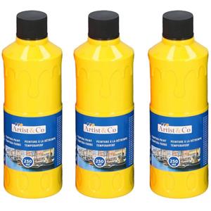 3x Acrylverf / temperaverf fles geel 250 ml -