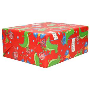 Shoppartners 3x Inpakpapier kinder verjaardag rood met krokodillen thema 200 x 70 cm -