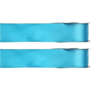 2x Hobby/decoratie turquoise satijnen sierlinten 1,5 cm/15 mm x 25 meter -