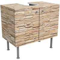 bilderwelten Waschbeckenunterschrank - Asian Stonewall - Große helle Steinmauer aus wohnlichen Steinen - Steinoptik Badschrank Größe: 55cm x 60cm - 