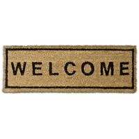 relaxdays Fußmatte schmal WELCOME 75 x 25 cm Kokosmatte mit rutschfester PVC Unterlage Fußabtreter aus Kokosfaser als Schmutzfangmatte und Sauberlaufmatte
