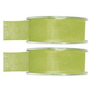 2x Hobby/decoratie groene organza sierlinten 2,5 cm/25 mm x 20 meter -