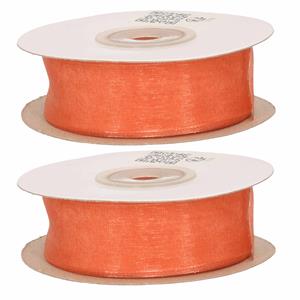 2x Hobby/decoratie koraal roze organza sierlinten 2,5 cm/25 mm x 20 meter -