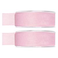 2x Hobby/decoratie roze organza sierlinten 2,5 cm/25 mm x 20 meter -
