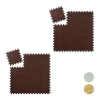 Relaxdays 18 x Bodenschutzmatte Turnmatte Puzzlematte Holzoptik Sportmatte Unterlegmatte dunkelbraun