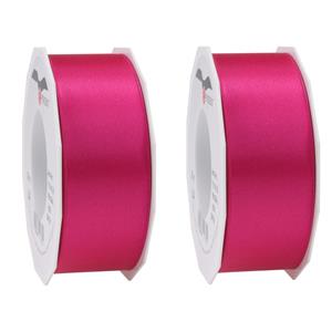2x Luxe hobby/decoratie fuchsia roze satijnen sierlinten breed 4 cm/40 mm x 25 meter -