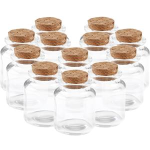 12x Mini glazen flesjes/potjes 5 x 6 met kurk dop -