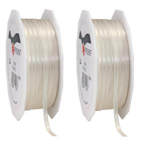 2x Luxe hobby/decoratie beige satijnen sierlinten 0,3 cm/3 mm x 50 meter -