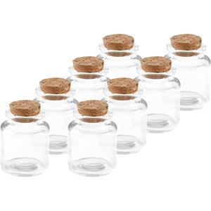 8x Mini glazen flesjes/potjes 5 x 6 met kurk dop -