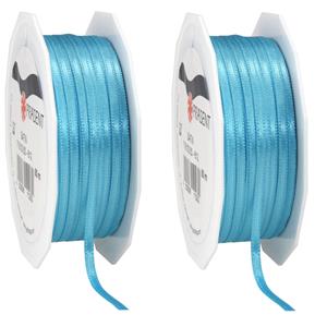 2x Luxe hobby/decoratie turquoise satijnen sierlinten 0,3 cm/3 mm x 50 meter -