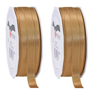 2x Luxe hobby/decoratie bronzen satijnen sierlinten 1 cm/10 mm x 25 meter -