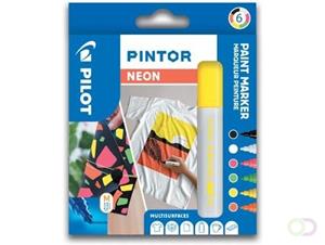 Pilot Pintor marker, medium punt, blister van 6 stuks in geassorteerde neonkleuren