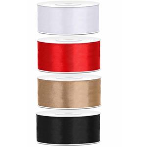 4x rollen satijnlint rood-goud-wit-zwart 2.5 cm x 25 meter -