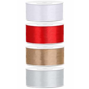 4x rollen satijnlint rood-goud-zilver-zwart 2.5 cm x 25 meter -