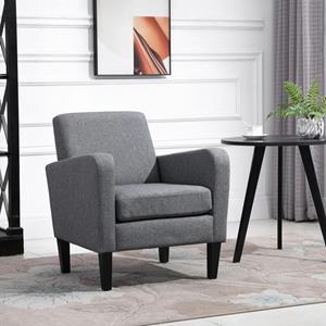 HOMCOM enkele stoel relaxstoel eenpersoonsstoel gestoffeerde stoel houten poten linnen stof lichtgrijs 66 x 72 x 74 cm