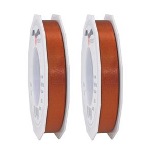 2x Luxe hobby/decoratie koperen satijnen sierlinten 1,5 cm/15 mm x 25 meter -