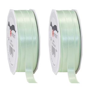 2x Luxe hobby/decoratie pastelgroene satijnen sierlinten 1 cm/10 mm x 25 meter -