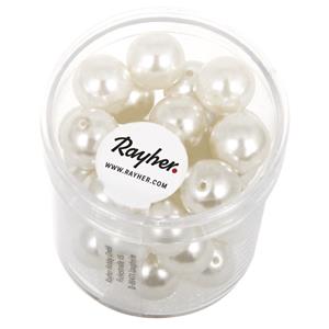 Rayher hobby materialen 140x stuks witte parels glaskralen 10 mm -