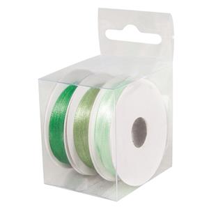 3x Rollen hobby/decoratie kleurenmix groen satijnen sierlint 3 mm x 6 meter -