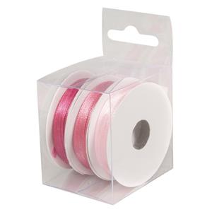 3x Rollen hobby/decoratie kleurenmix roze satijnen sierlint 3 mm x 6 meter -