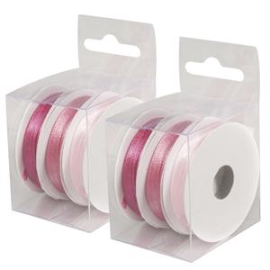 6x Rollen hobby/decoratie kleurenmix roze satijnen sierlint 3 mm x 6 meter -