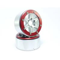Metsafil 1:10 Crawler Felgen Sixstar Silber-Rot 1 Paar