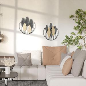 HOMCOM 3D-metalen wanddecoratie modern zwart+goud 40 x 46 cm, set van 2 stuks