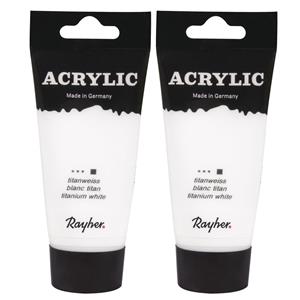 Rayher hobby materialen 2x tubes witte acrylverf/hobbyverf op waterbasis 75 ml -