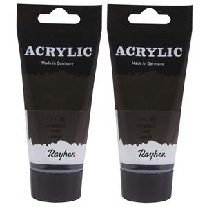 Rayher hobby materialen Set van 2x stuks zwarte acrylverf/hobbyverf op waterbasis 75 ml -